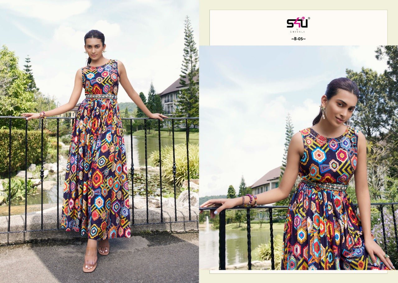 Stunning Multi Color Tiled S4B 05 FVD - Indian Dress House 786