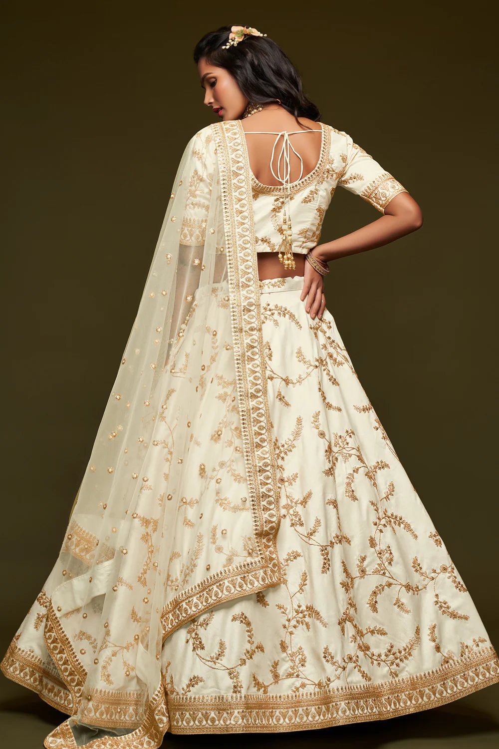 Stunning Off White Floral ADL - Indian Dress House 786