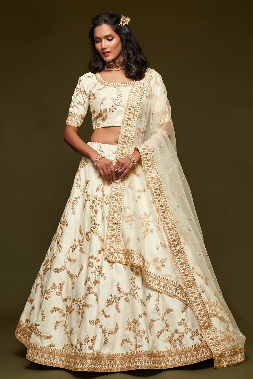 Stunning Off White Floral ADL - Indian Dress House 786