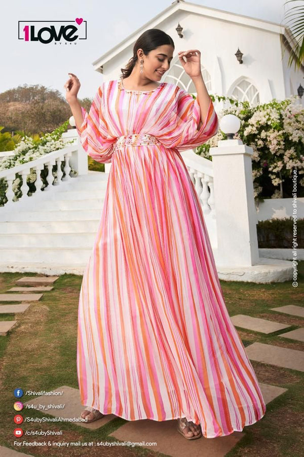 Stunning Pastel Striped Pink S4UR RG 05 FVD - Indian Dress House 786