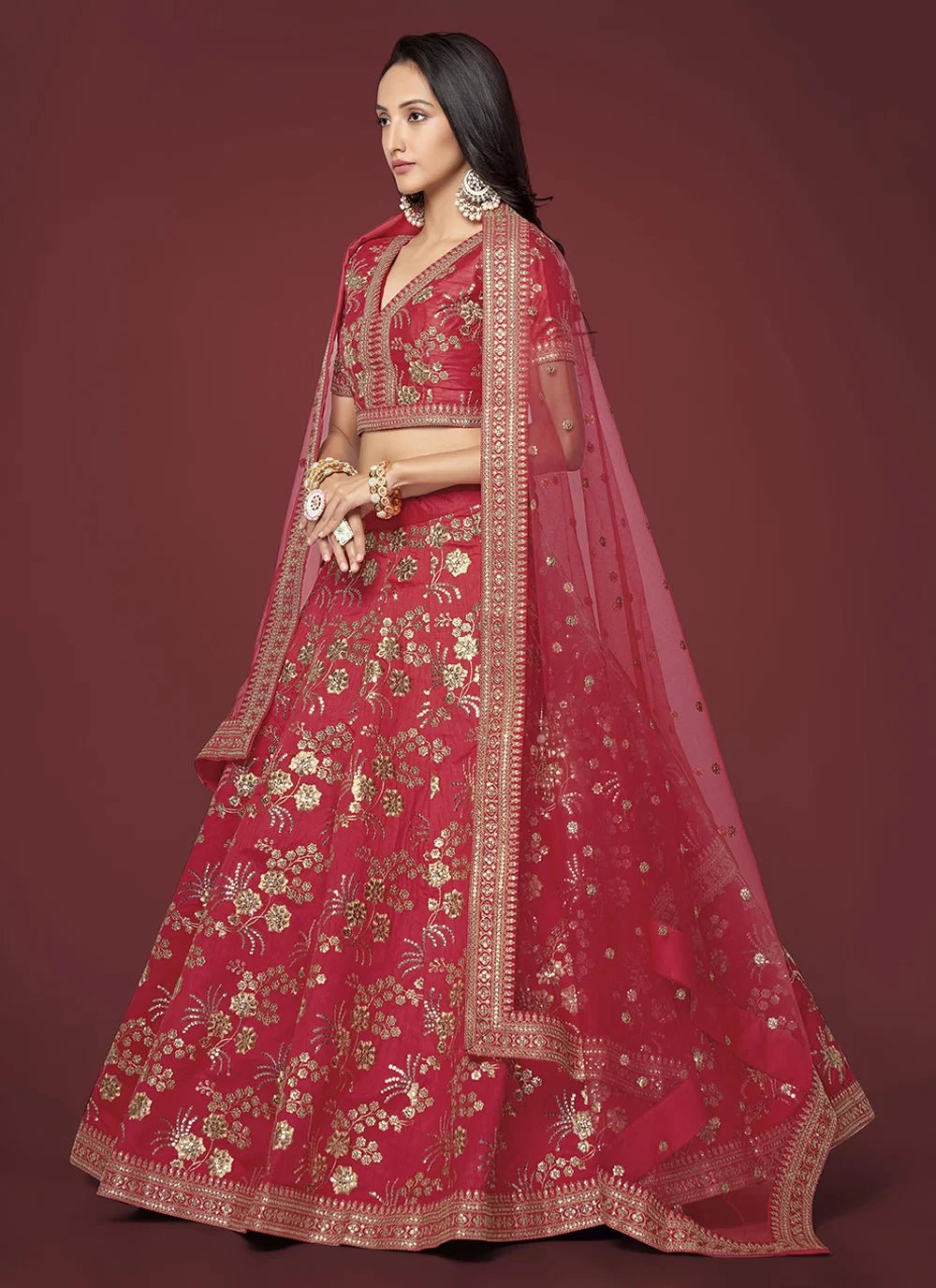 Stunning Red & Gold ZHML - Indian Dress House 786