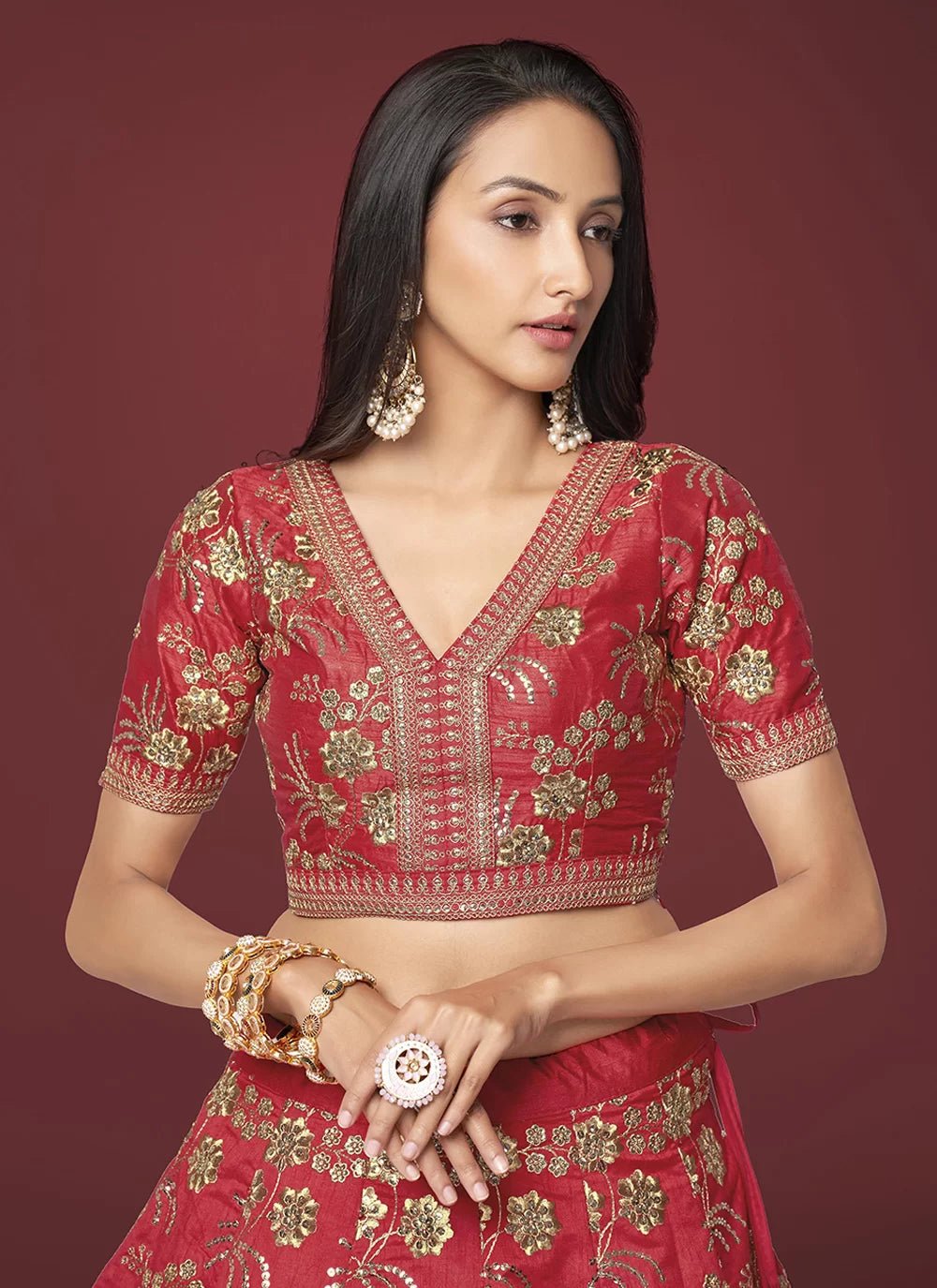 Stunning Red & Gold ZHML - Indian Dress House 786