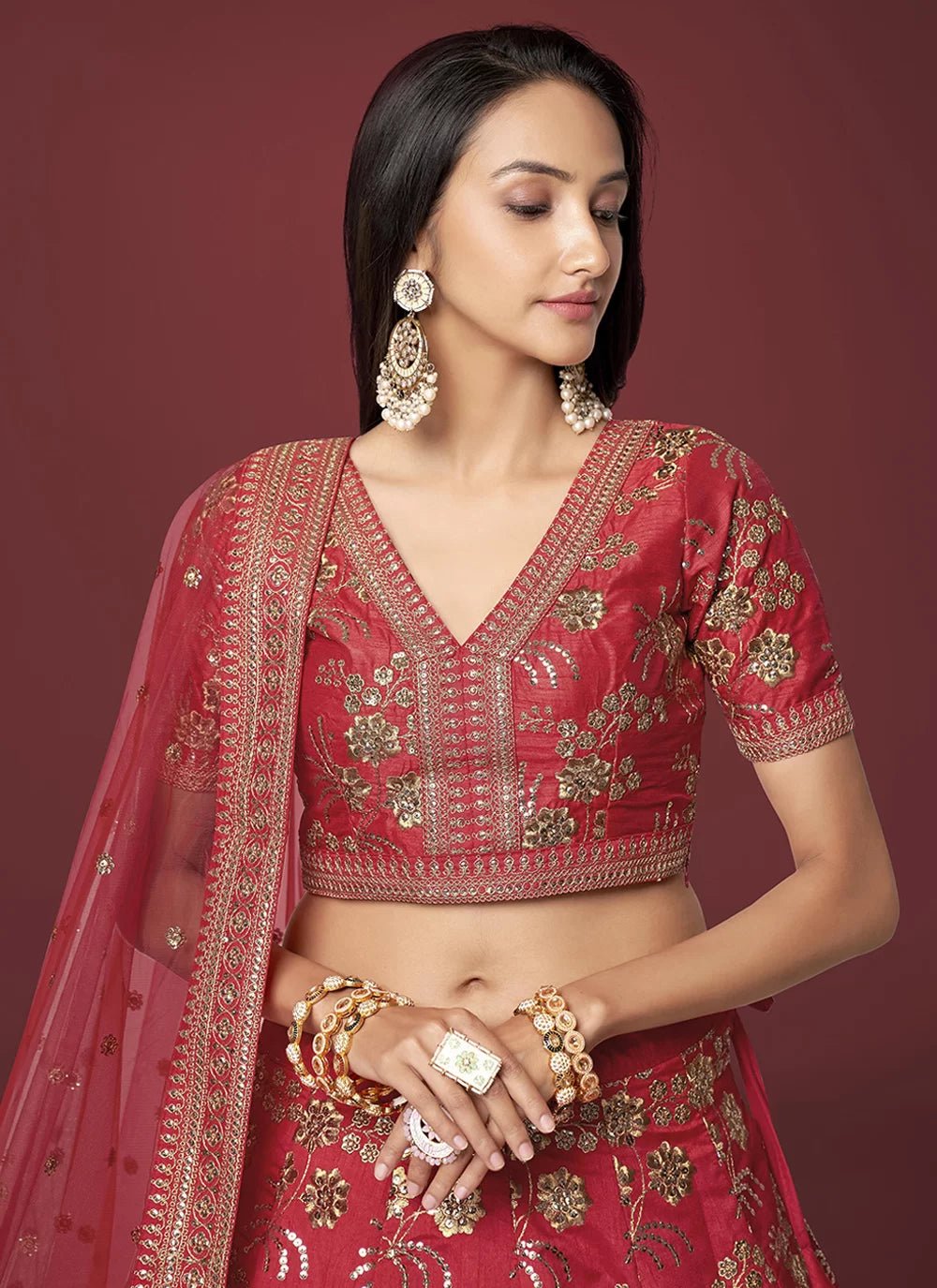 Stunning Red & Gold ZHML - Indian Dress House 786