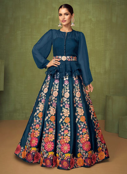 Stylish Blue Floral SDV - Indian Dress House 786