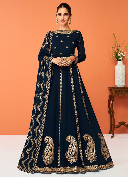 Stylish Blue & Gold ACJ - Indian Dress House 786