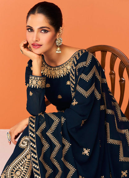 Stylish Blue & Gold ACJ - Indian Dress House 786