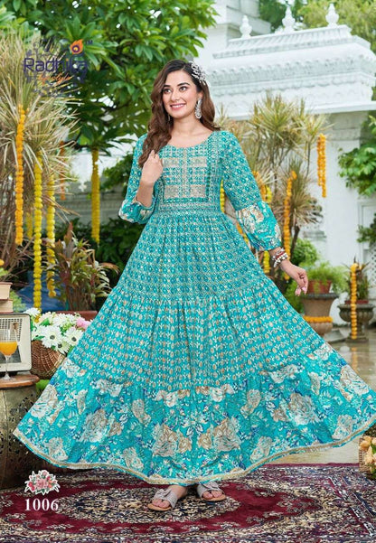 Stylish Floral Light Blue RG 1006 FVD - Indian Dress House 786