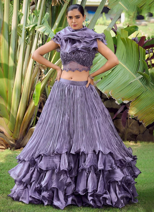 Stylish Indo Western Lavender Frilled TH55 THAB - Indian Dress House 786