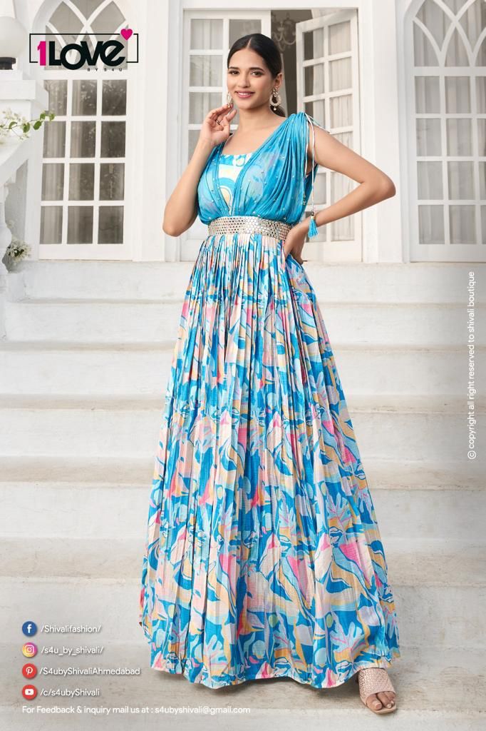 Stylish Light Floral Blue S4UR RG 03 FVD - Indian Dress House 786