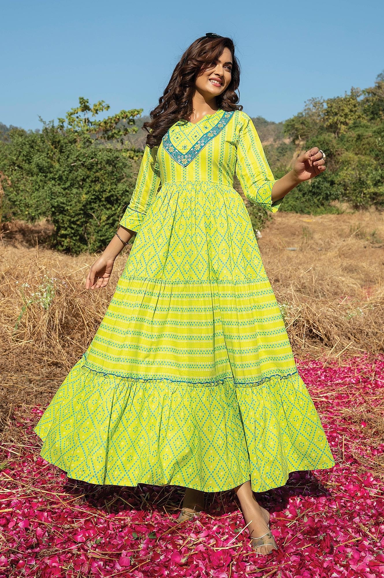 Stylish Lime Green Printed KFO 107 FVD - Indian Dress House 786
