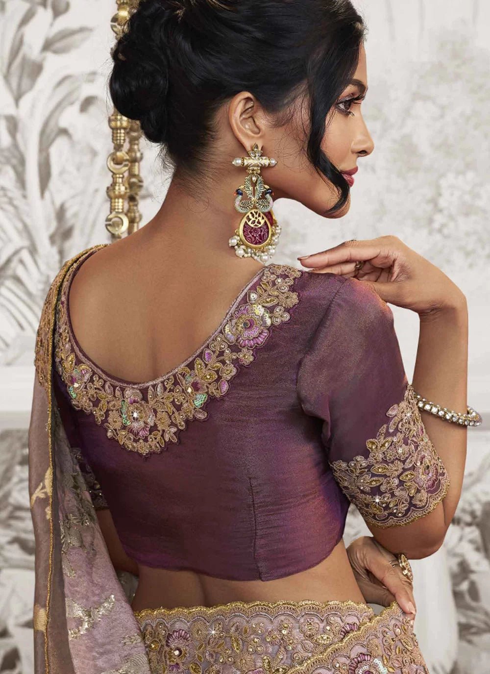 Stylish Pastel Lavender Floral SPN Saree - Indian Dress House 786