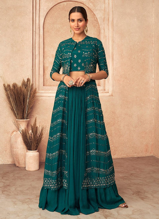 Stylish Teal Lengha & Jacket SYT - Indian Dress House 786