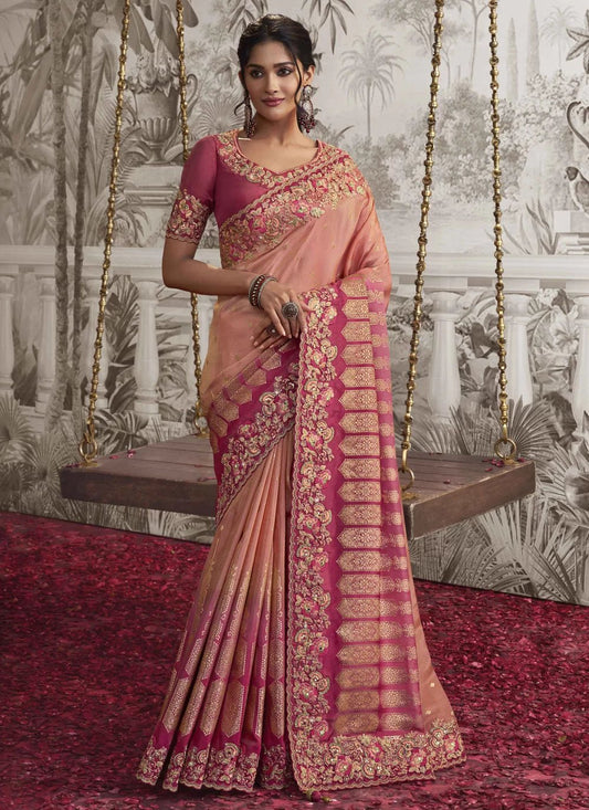 Stylish Two Tone Pink Floral SPN Saree - Indian Dress House 786