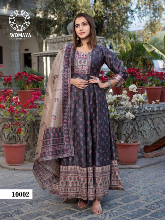 Stylish Two Tone Puple & Beige WAF 10002 FVD - Indian Dress House 786