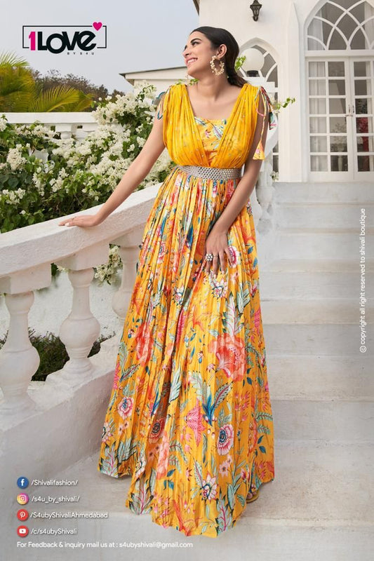 Stylish Yellow Floral S4UR RG02 FVD - Indian Dress House 786