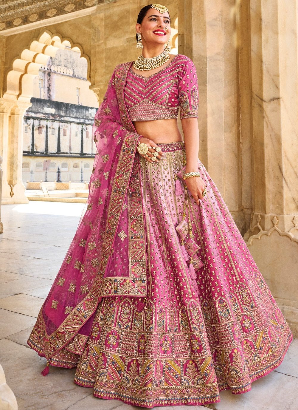 Two Tone Pink Floral RRL - Indian Dress House 786