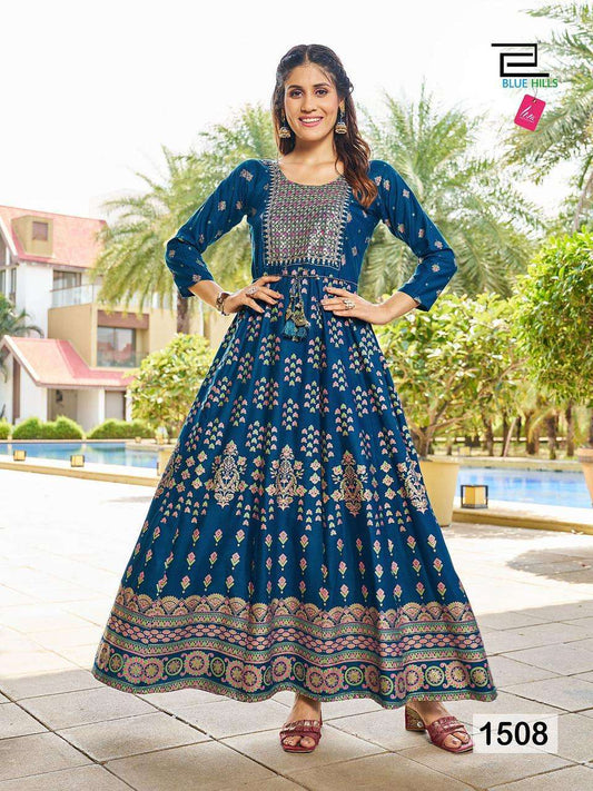 Unique Blue Floral BHD 1508 FVD - Indian Dress House 786
