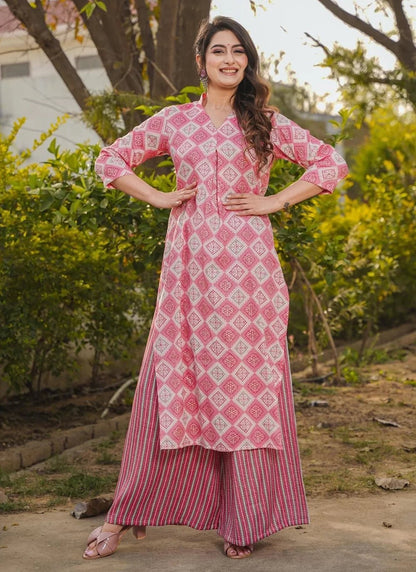 Unique Checkered Kurti & Plazzo Pants Set FVD - Indian Dress House 786