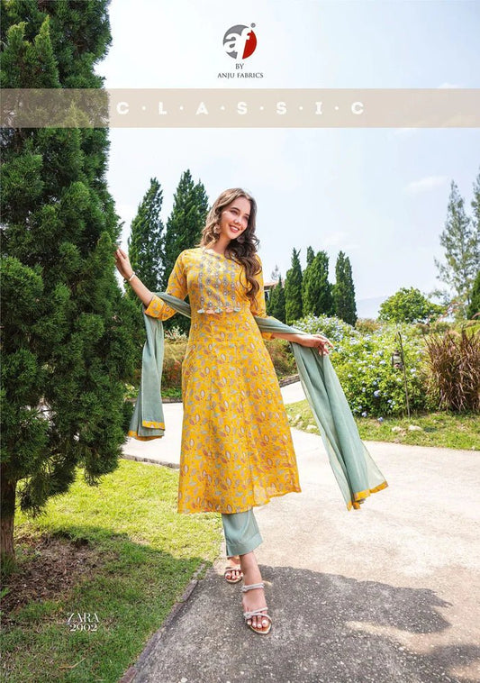 Unique Floral Yellow 2902 ANJZ FVD - Indian Dress House 786