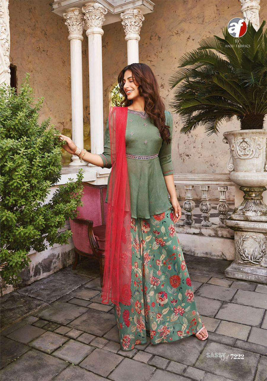 Unique Green Floral AFSG 7222 FVD - Indian Dress House 786