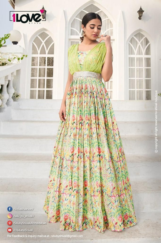 Unique Pastel Floral Green S4UR RG 01 FVD - Indian Dress House 786