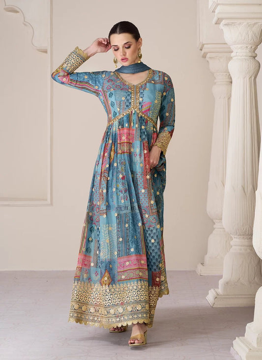 Unique Printed Blue SDP - Indian Dress House 786