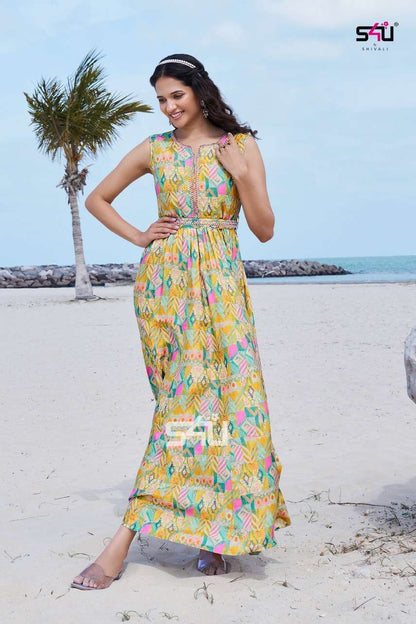 Unique Printed Yellow S4UWPL 01 FVD - Indian Dress House 786