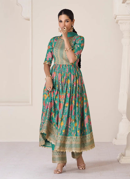 Unique Sea Green Floral Printed SDP - Indian Dress House 786