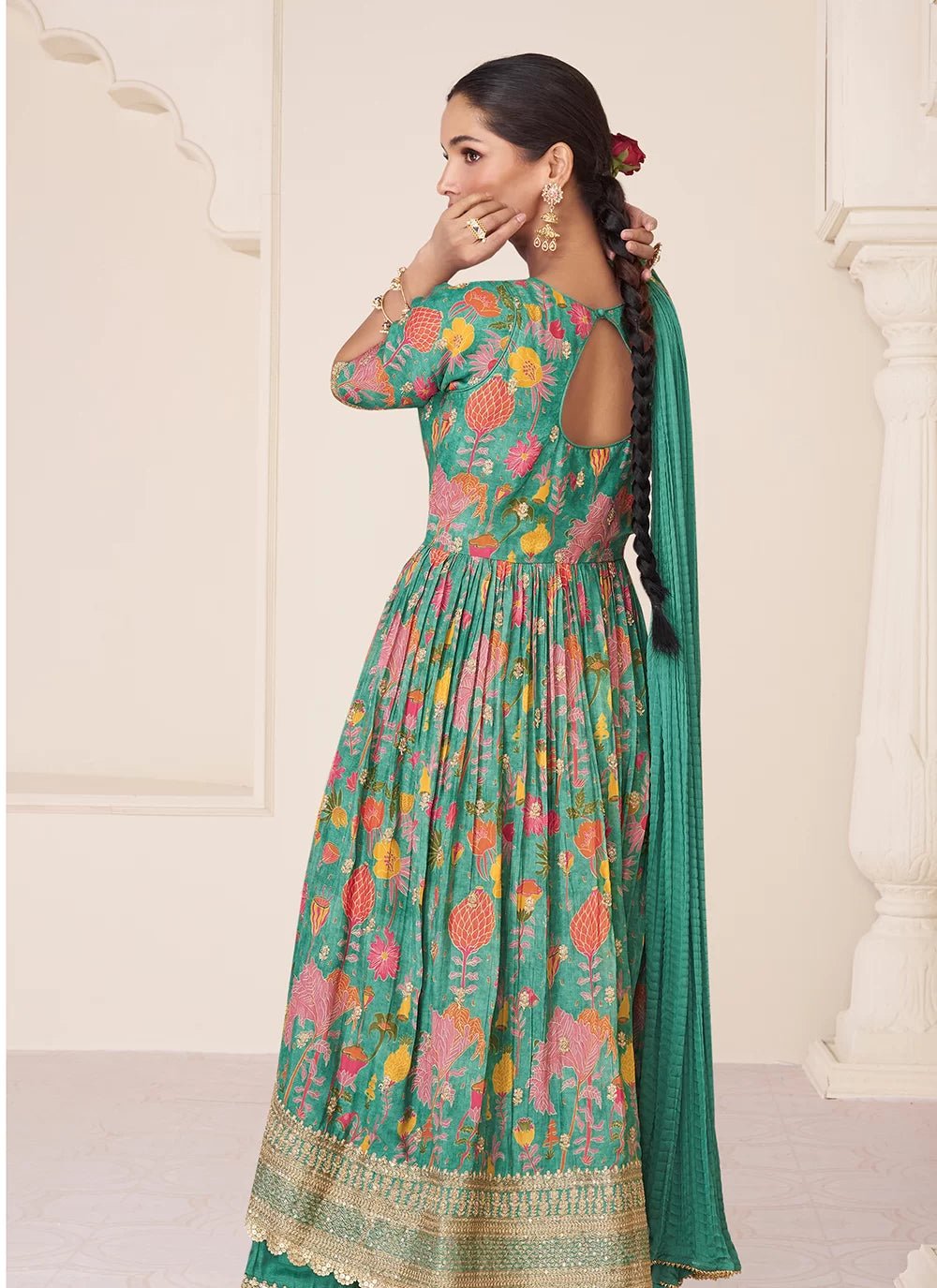 Unique Sea Green Floral Printed SDP - Indian Dress House 786