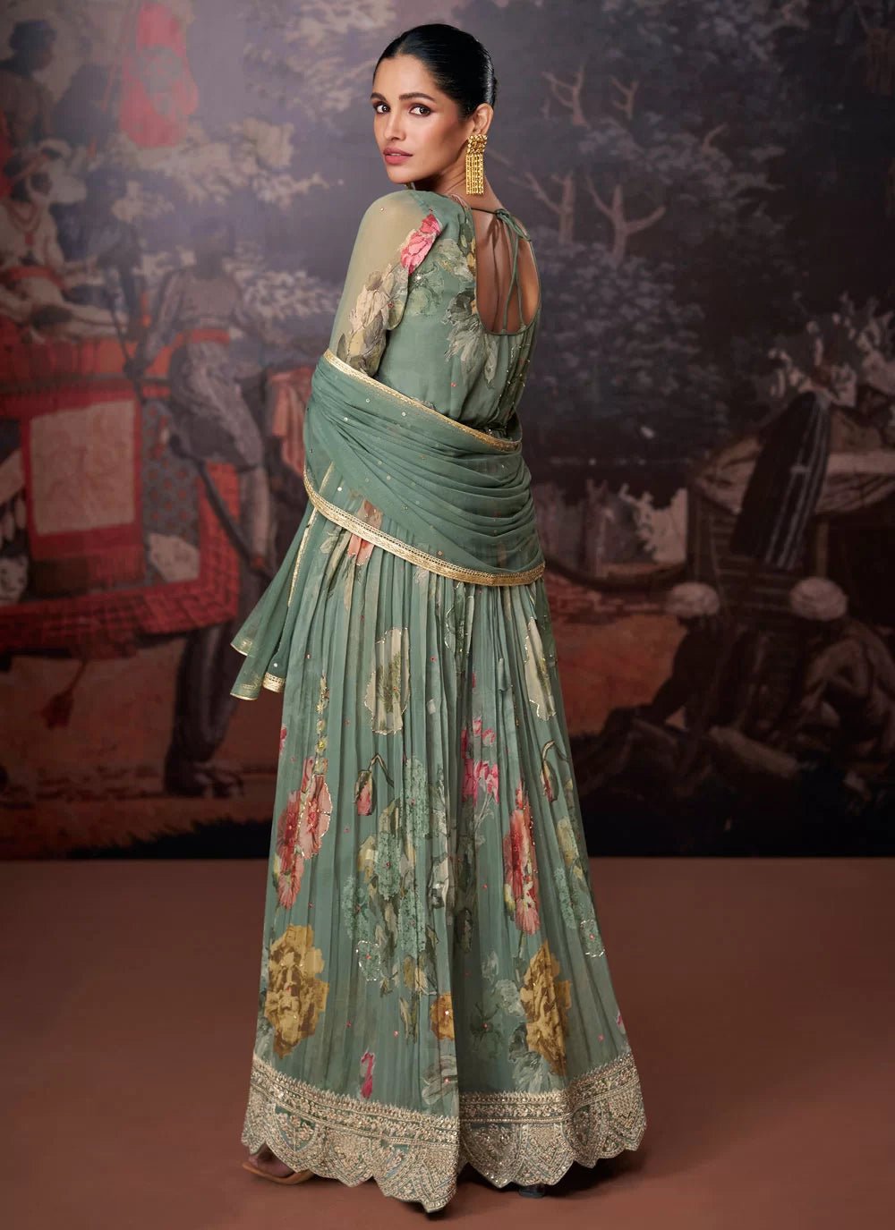 Unique Sea Green Floral SYNZ - Indian Dress House 786