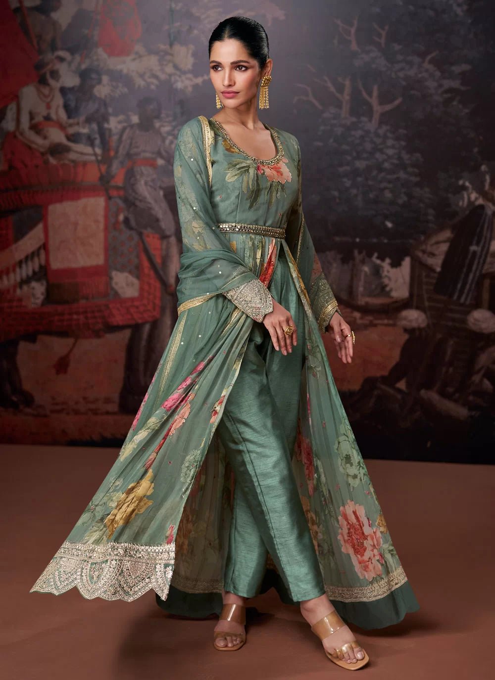 Unique Sea Green Floral SYNZ - Indian Dress House 786